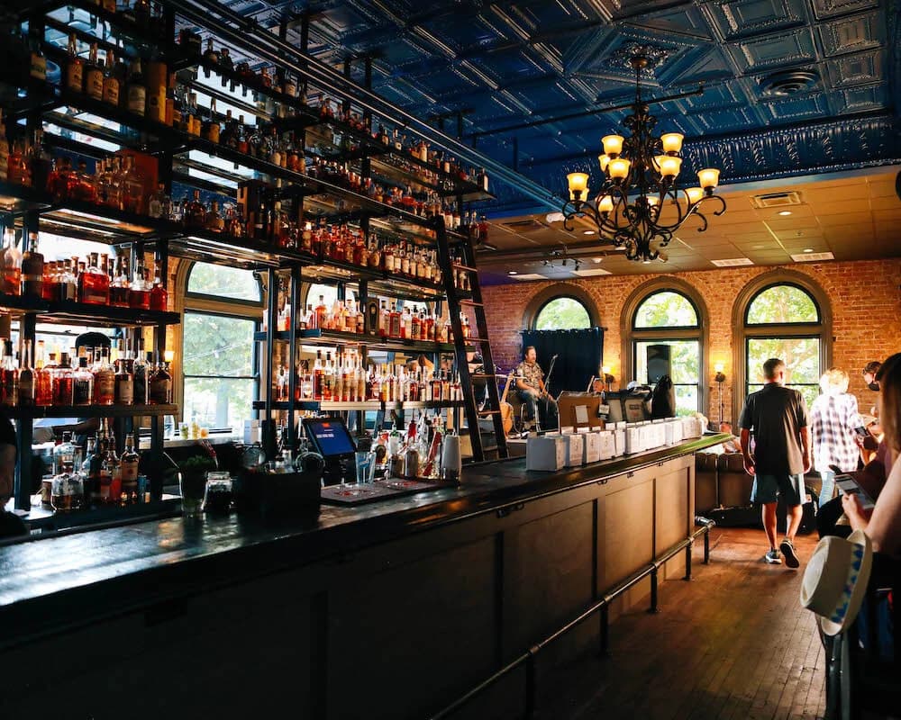 The bar at Smoke Justis during an evening